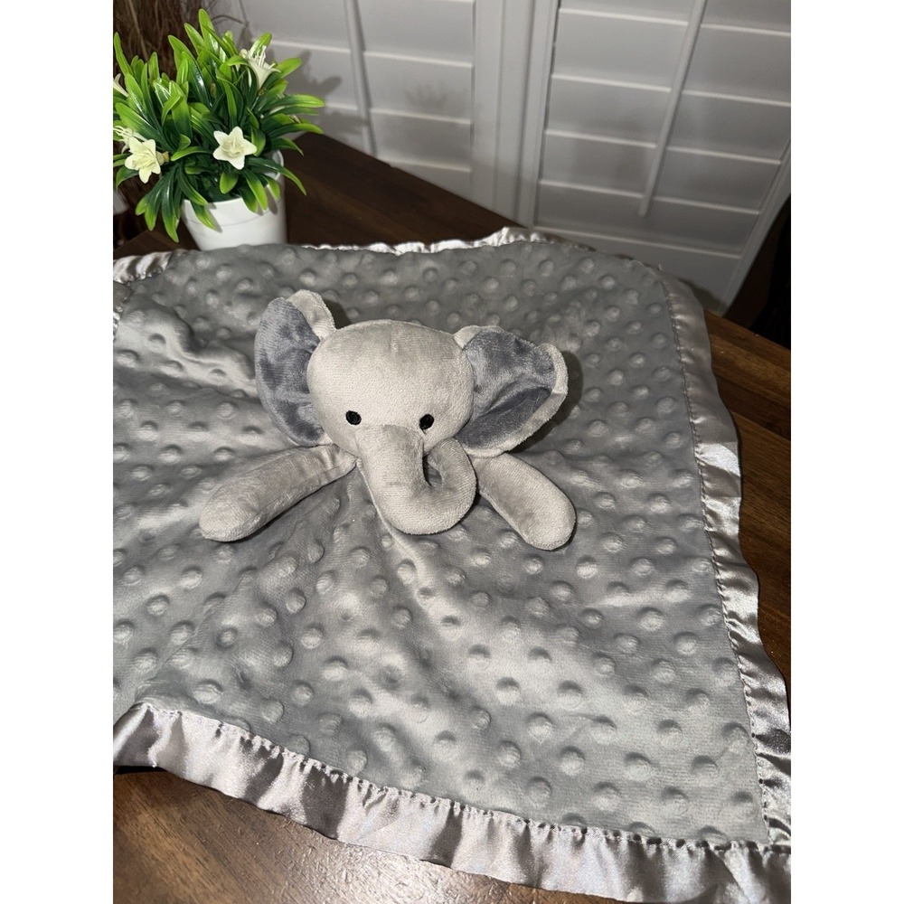 Gray Elephant Lovey Security Blanket Plush Bumpy Fabric Satin Trim Back Baby